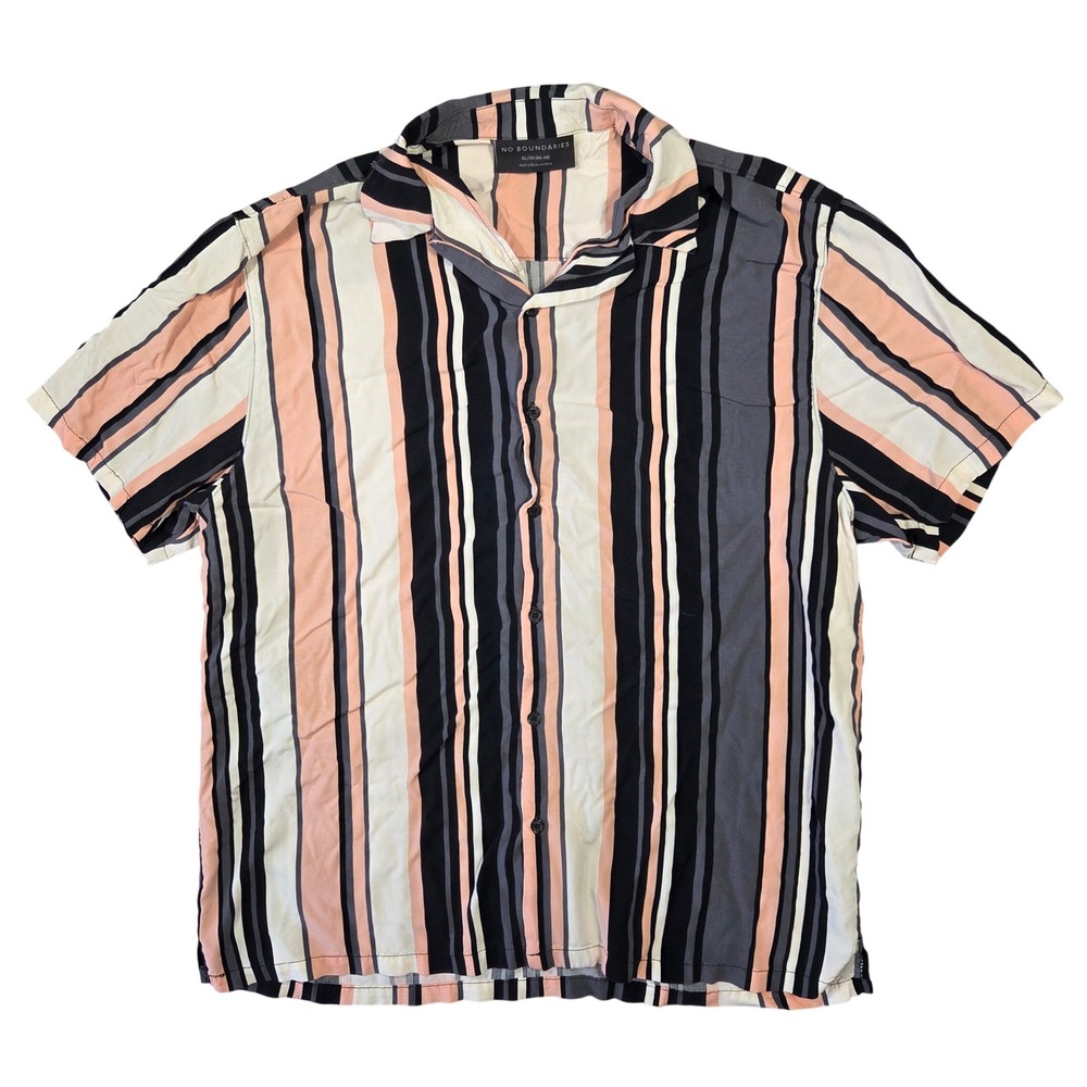 No Boundaries Mens XL‎ Skater Grunge Punk Short Sleeve Striped Button Down Shirt